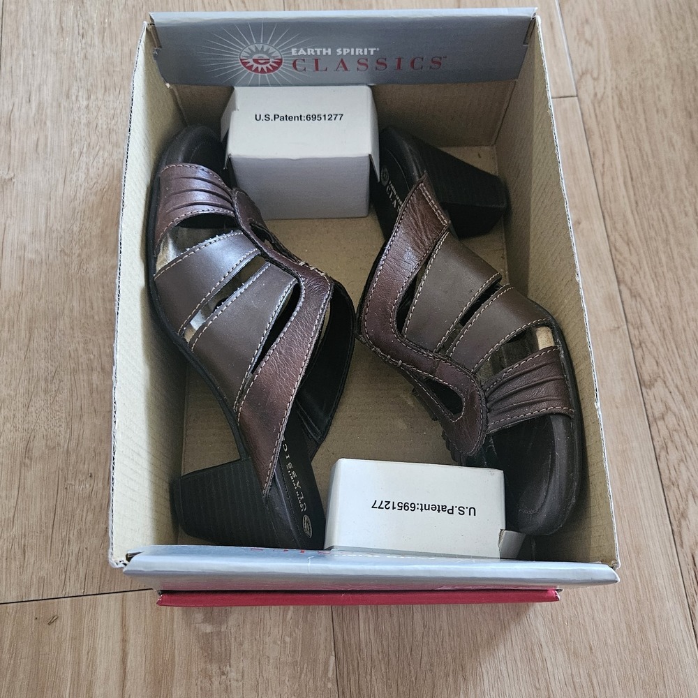 Earth Spirit Classics Womens Size 6 Brown Leather Strapy Heels - Picture 2 of 7
